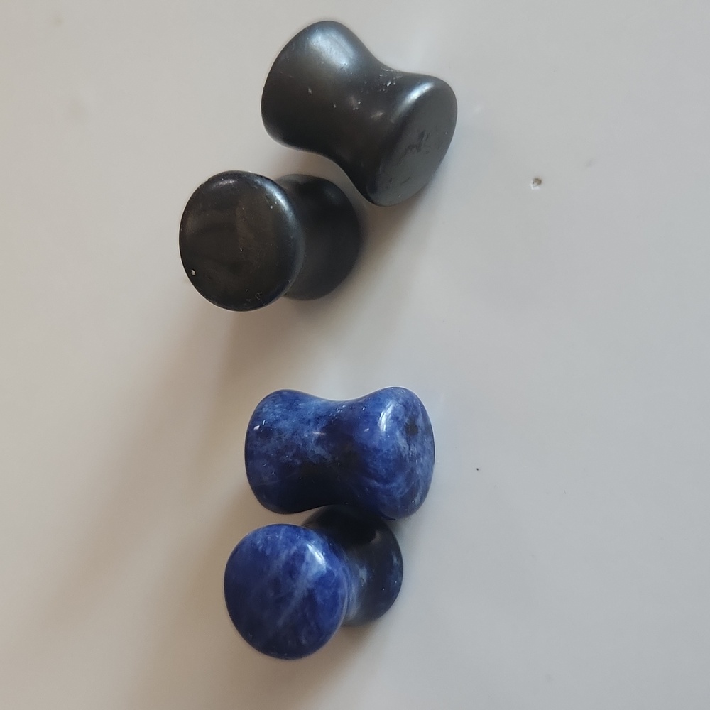 Natural stone ear plugs hematite sodalite
